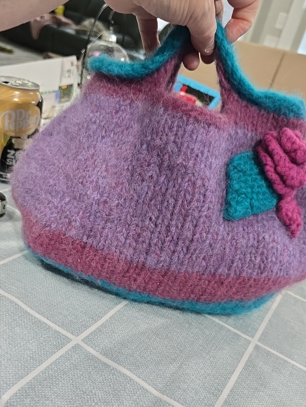 Handcrafted Lavender & Teal Felted Wool Tote